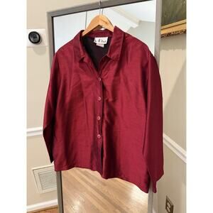 N Touch Metallic Red Button Down Blouse Large